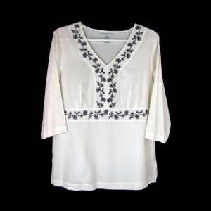 Sag Harbor Tops - White Embroidered Linen Rayon Tunic - 1X Plus Size Sag Harbor Tops - White Embroidered Linen Rayon Tunic - 1X Plus Size